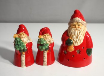 Vintage Santa Claus Salt & Pepper Shakers And Candle Holder Set  Festive Ceramic Christmas Decor