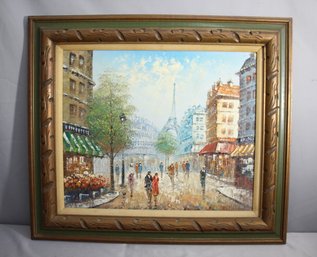 Signed 'Burnett' Impressionist Painting Of Eiffel Tower Street Scene In Paris - 28.5'x 32.5'