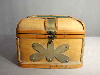 Charming Vintage Wooden Trunk With Brass Butterfly Motif