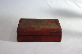 Vintage Italian Hand-Tooled And Dyed Leather Box With Vintage Matchbooks