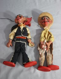 Pair Of Hand-crafted In Mexico Former Character Marionettes In Traditional Dress