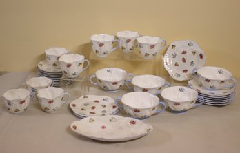 32pc Shelley Fine Bone China Assorted Plates, Cups, Bowls  Rose Pansy Forget Me Knot Pattern