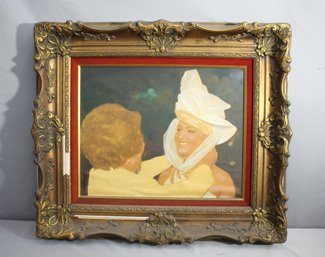 Vintage Mother And Daughter Painting With Ornate Frame - 26'H X 30'W