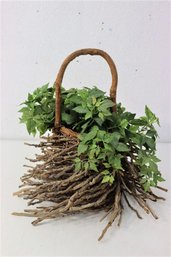 Swirling 'porcupine' Swirling Bundled Twig Long Handle Pot With Artificial Plant