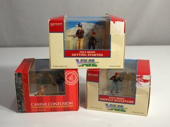 Rare Vintage Lemax Vail Village Figurines  'Getting Started,' 'Saintly Sculpture,' & 'Canine Confusion'