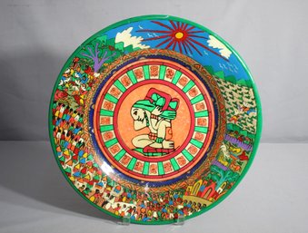 Mesoamerican Majesty: Vibrant Hand-Painted Decorative Plate