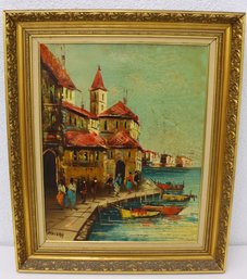 Vintage Oil On Canvas Port Scene, Signed Nocera LL - Quality Decorative Frame