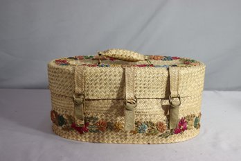 Woven Raffia Embroidery Decorated Oval Sewing Box