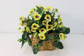 Arrangement Of Artificial Pansy Bush In Woven Reed Pot