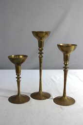 Group Of 3 Vintage Arts And Crafts Style Brass Candlesticks