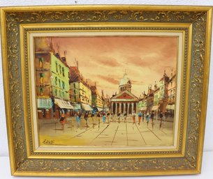 Stately Piazza Oil On Canvas, Signed ZaYatti LL - Splendid Decorative Frame