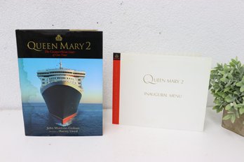 Queen Mary 2 Commemorative Inaugural Lot: Cunard Menu And John Kurtz Maxtone-Graham QM2 Book