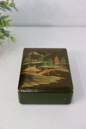 Vintage Japanese Scenic Painted Top Wood Box