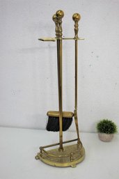 Demi-Lune Base Brass Fire Tool Stand With Shovel And Brush