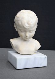 Cast Stone Composite Bust Of Young Boy On Marble Base