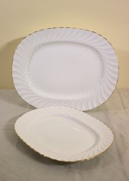 Two Vintage Aynsley 'simplicity' Gold Rim Fine Bone China Platters - Medium And Large