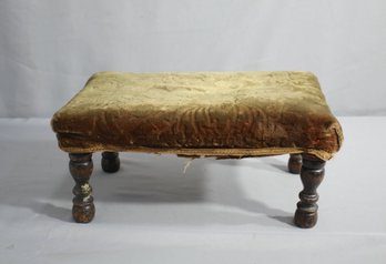 Antique Upholstered Footstool With Turned Mahogany Legs
