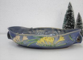 Vintage Cloud Blue And Daffodil Twin Handle Oblong Server Roseville USA Pottery  #469-14