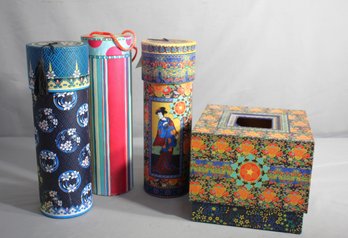 Trio Of Decorative Wine Cylindrical & Canisters Boxes