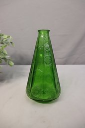 Footed Green Wheaton Pressed Glass Vase Floral Pattern Raised Motif