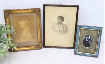 Group Of Three Vintage Frames And Old Portrait Photographs