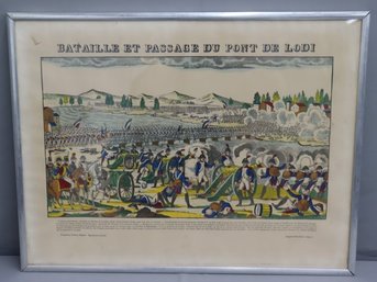 Reproduction Poster Print Of Antique Epinal  Engraving Bataille Et Passage Du Pont De Lodi , Framed