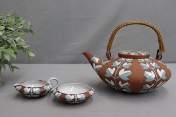Edith Nielsen ZEUTHEN Teapot & Creamer & Sugar - Stunning Danish Handmade Art Pottery