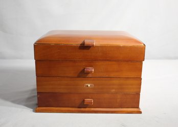 Wood Jewelry Box With Velvet Lined Drawers