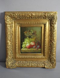 Ornate Golden Wooden Frame Featuring Still Life Of Fruits, Signed