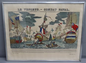 Reproduction Poster Print Of Antique Epinal Engraving Le Vengeur Combat Naval , Framed