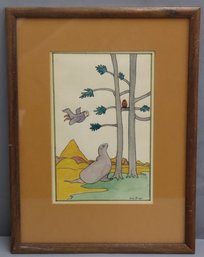 Odd Nature Original Water Color By Anne Burgess, Signed And Framed