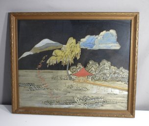 Exquisite Hand-Painted Eastern Landscape Artwork In Gilt Frame