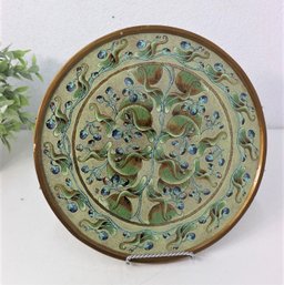 Floral Painted Round Wall Medallion In Faux Gilt Frame