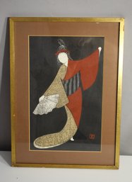 Mid-Century Modern Kaoru Kawano Japanese Woodblock Print Fan Dancer