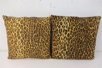 A Pair Of Ultra-Fabulous Leopard Print/Blood Red Back Accent Pillows