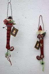 Two Larkspur Lane Harlequin And Snowman In Stockings Ornaments By Lib Cummings-mead For Silvestri