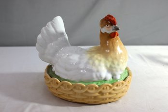 Antique Schwarzburg German Porcelain Hen On Basket Covered Tureen