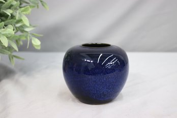 High Glaze Black And Cobalt Blue Studio Art Pottery Round Bud Vase