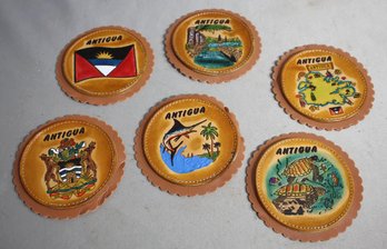 Set Of 6 Antigua Souvenir Leather Coasters