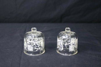 Set Of 2  Daisy And Wildflower Thick Clear Glass Candle Peg Votive Cups