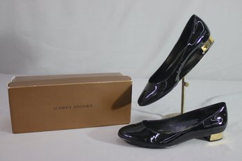Audrey Brooke Black Patent Leather Round Toe Slip On Block Heels. Size 10m .with Original Box