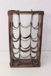 Vintage Leather Sling  And Wood Wine Bottle Case