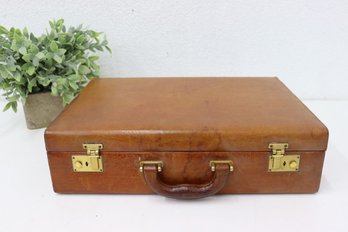 Vintage Bally Italian Cognac Leather And Brass Briefcase