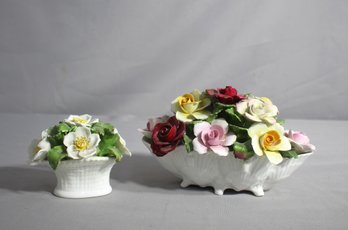 Pair Of Aynsley Porcelain Floral Bouquet Pieces