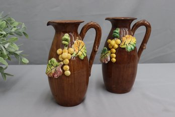 Pair Of Banfi Prod Corp New York Pottery Pitchers -Hand Painted