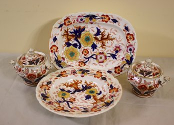 Group Lot Of Booth's 'dovedale' English China Round And Oblong Platters & Sugar Bowls With Lids(2)  #8044