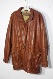 VTG Couture By J Park Leather Coat Mens XL Brown Lined Full Zip Toggle Jacket  Rose City Fashions