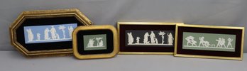 Group Lot Of Wedgwood Jasperware  Framed Wall Plaques Green, Blue And Black