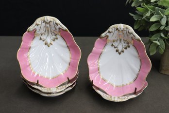 5 Vintage Andrea By Sadek Hand-Painted Shell Dishes G-961 Pink White & Gold