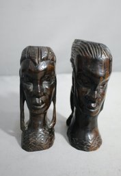 Pair Of Vintage Carved African Busts